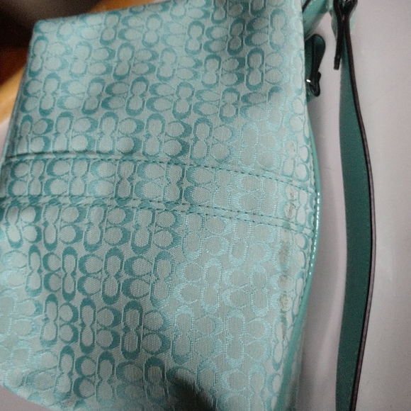 NWT@$128 PRICE REDUCED HB COACH SIGNATURE Aqua MiniBag w LEATHERstrap - Picture 10 of 11